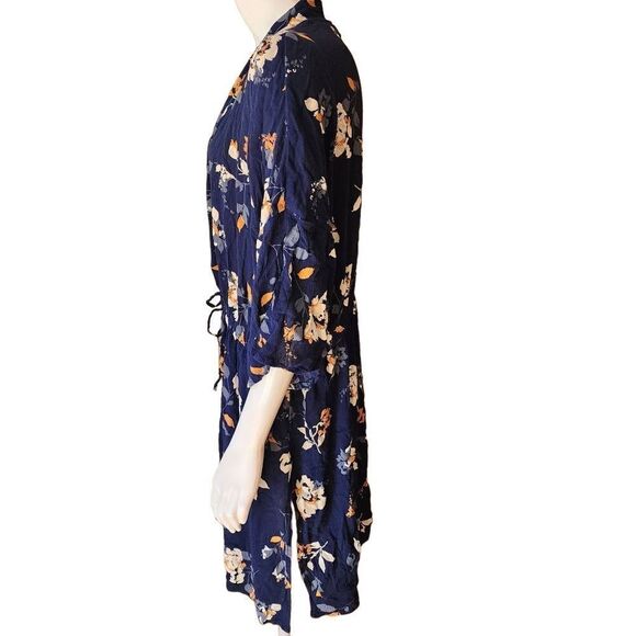 Maurices Blue Floral Drawstring Kimono (0/1) - Picture 4 of 6